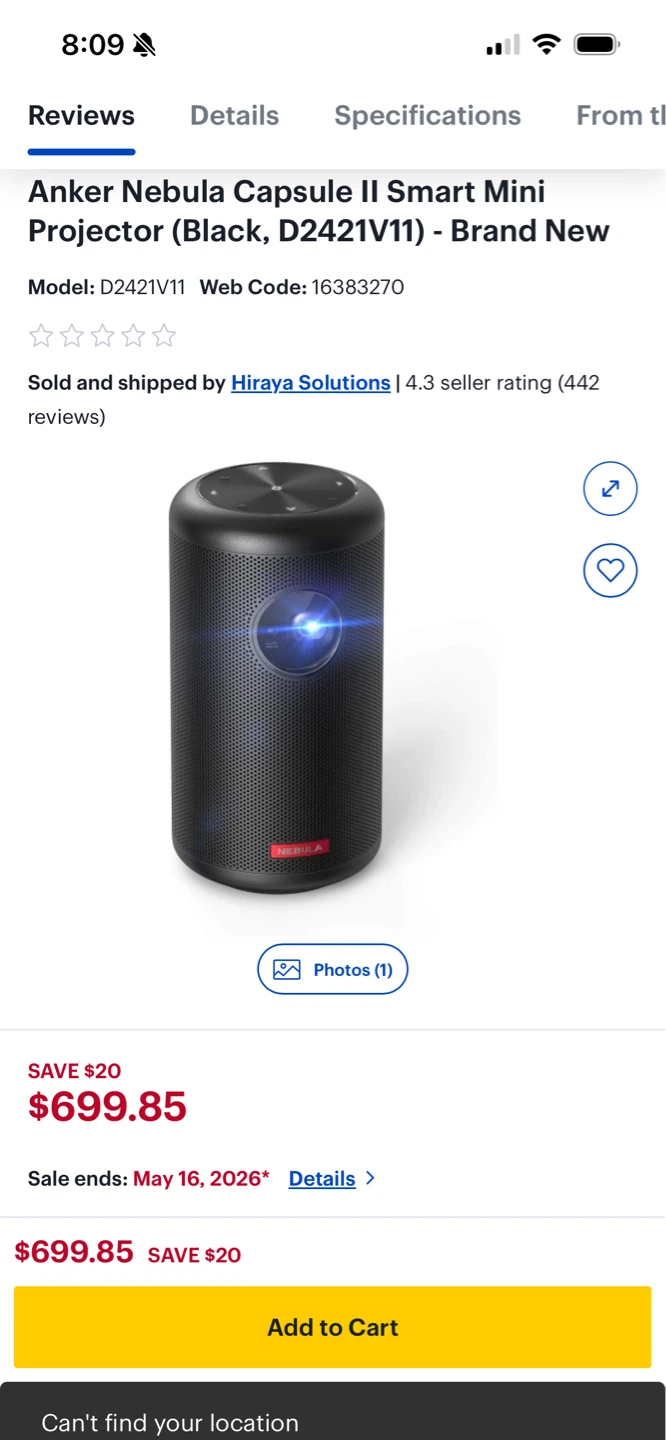 Anker Nebula Capsule II Smart Mini Projector - Black