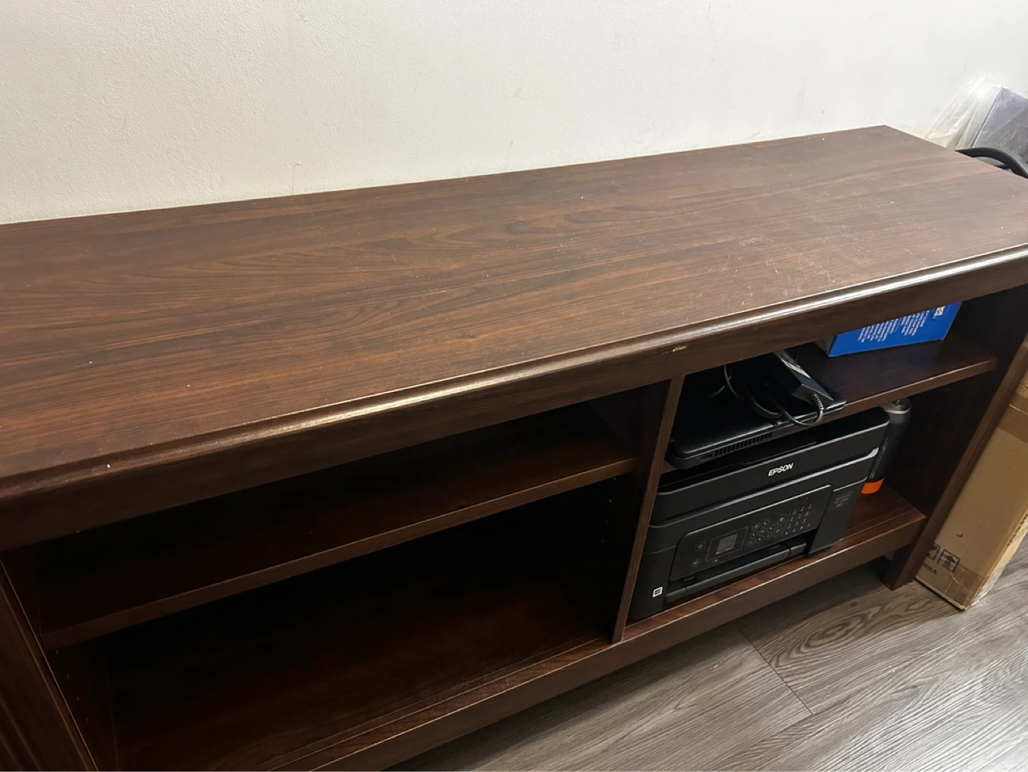 Dark Wood TV Stand with Shelves