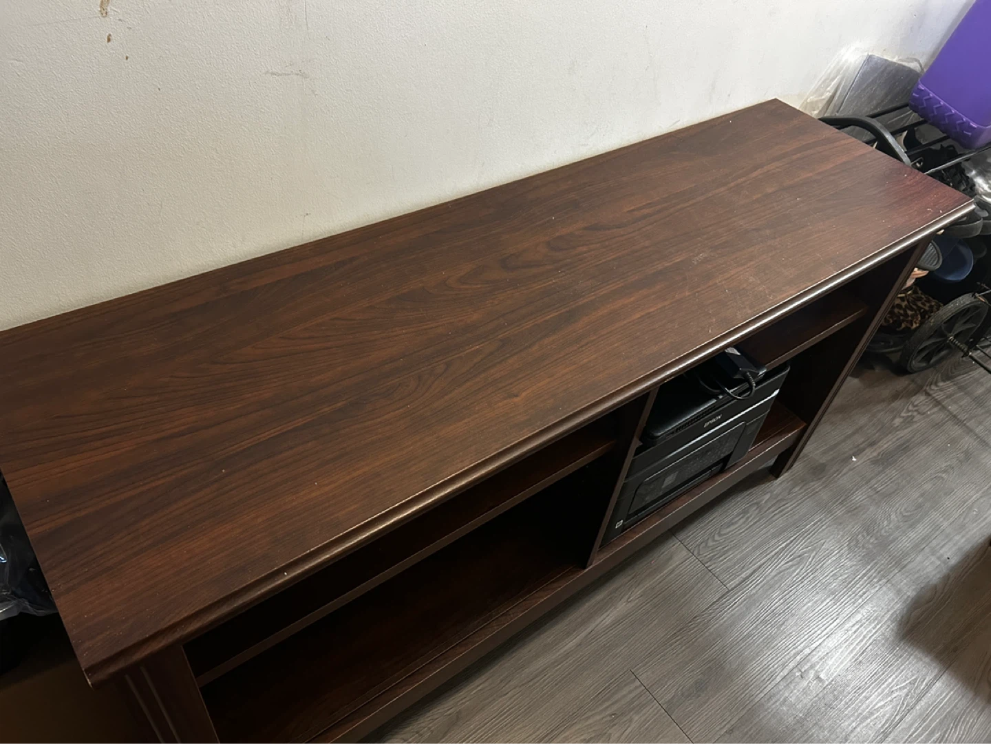 Dark Wood TV Stand with Shelves - photo 4