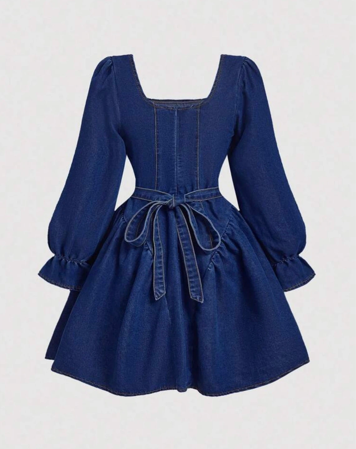 Denim Puff Sleeve Square Neck Dress - photo 3