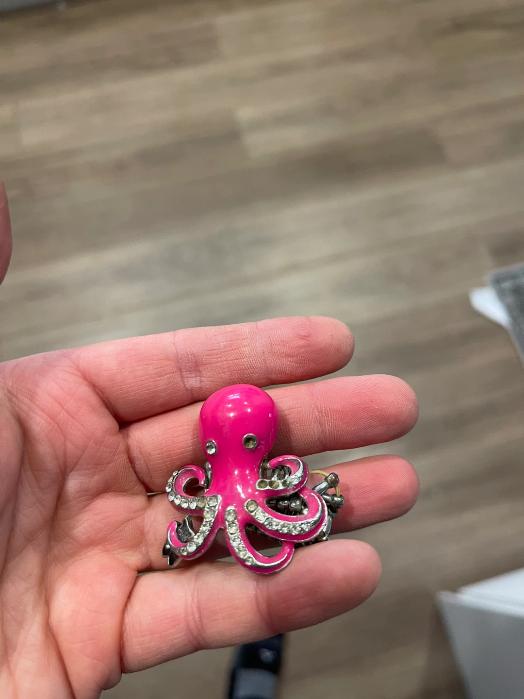 Pink Octopus Brooch with Rhinestones
