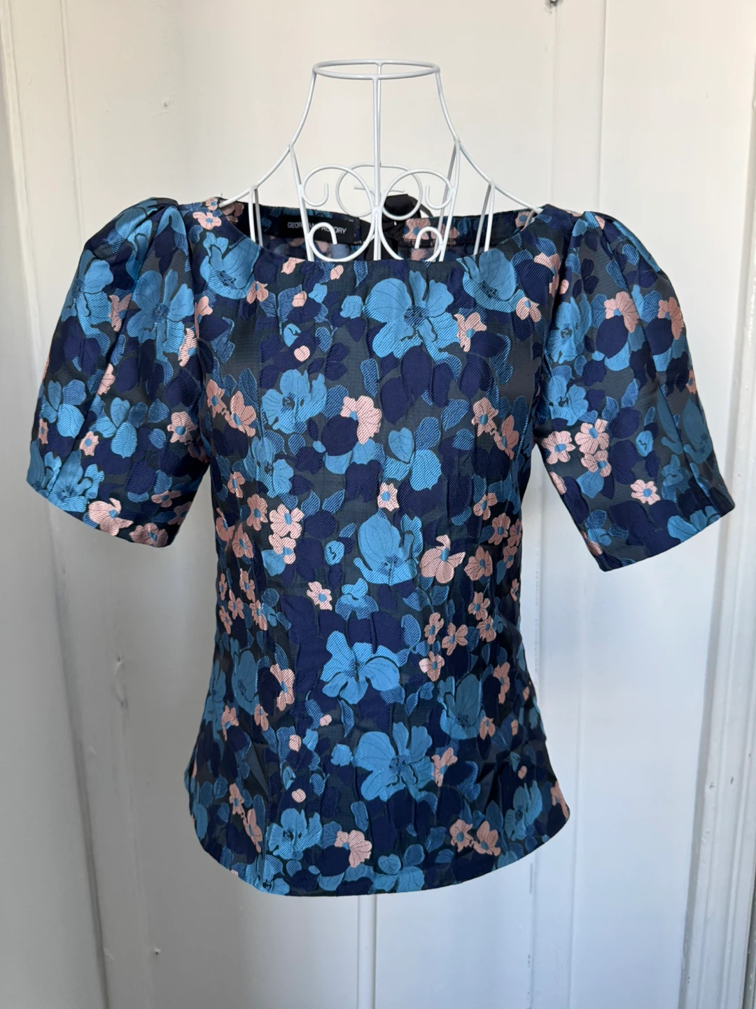 Blue Floral Puff Sleeve Top