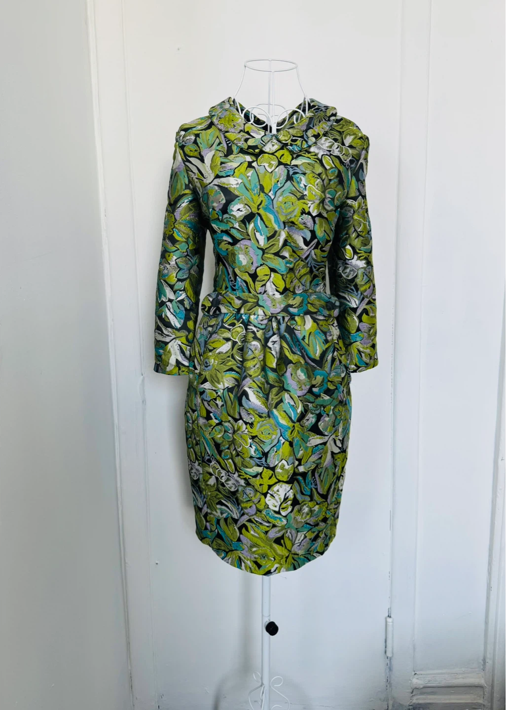 Floral Brocade Dress with Collar