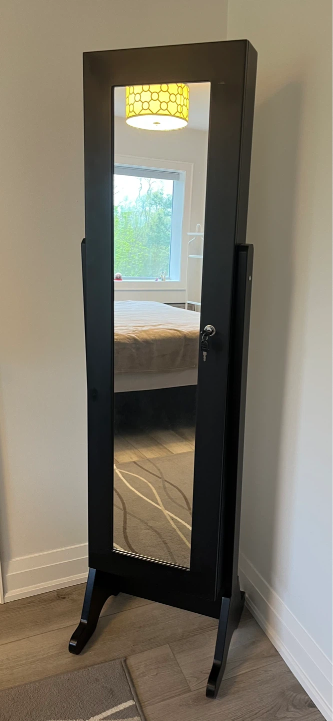 Black Standing Jewelry Armoire with Mirror