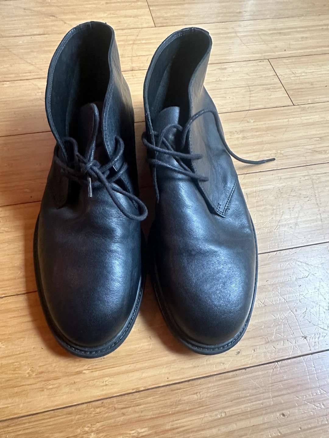 MEN SIZE 9.5 ZARA FULL GRAIN LEATHER DESERT BOOTS BLACK