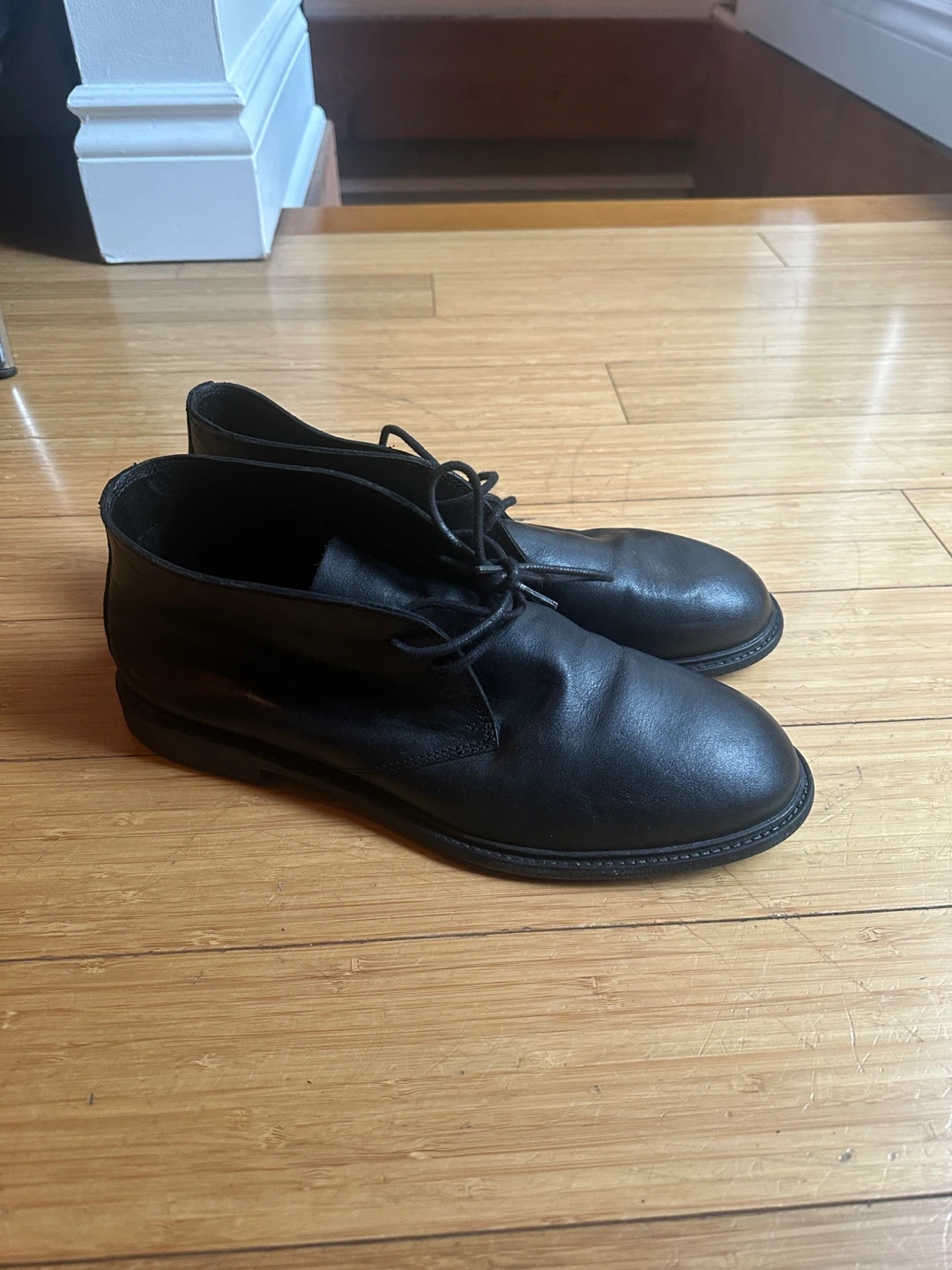 MEN SIZE 9.5 ZARA FULL GRAIN LEATHER DESERT BOOTS BLACK - photo 2