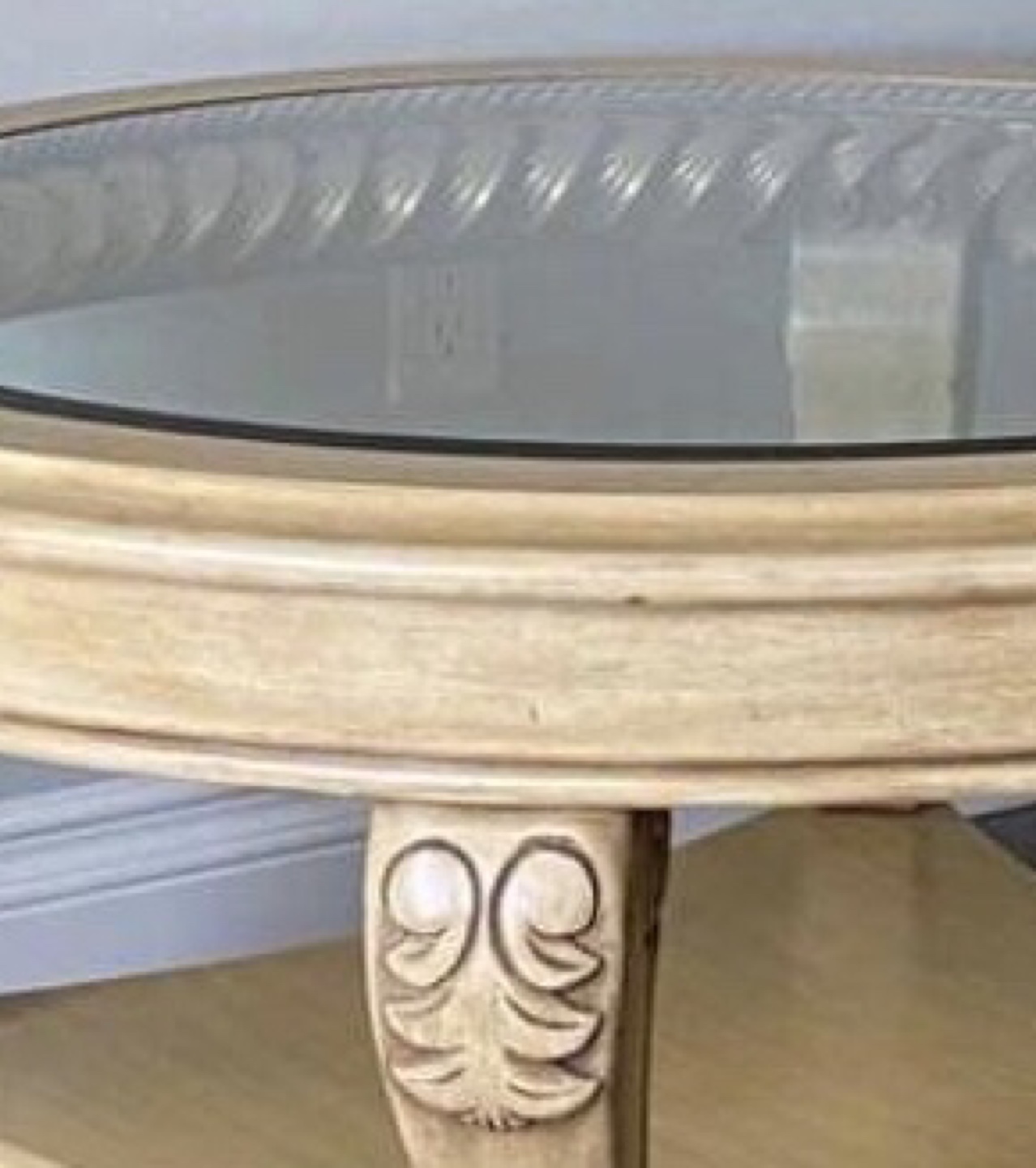 Pair of ornate wooden accent tables with glass tops $225 - photo 2