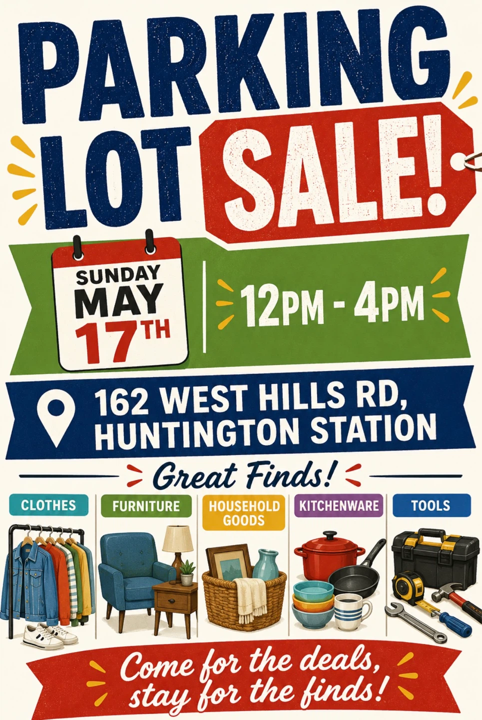 Parking Lot Sale - May 17th, 12 PM - 4 PM