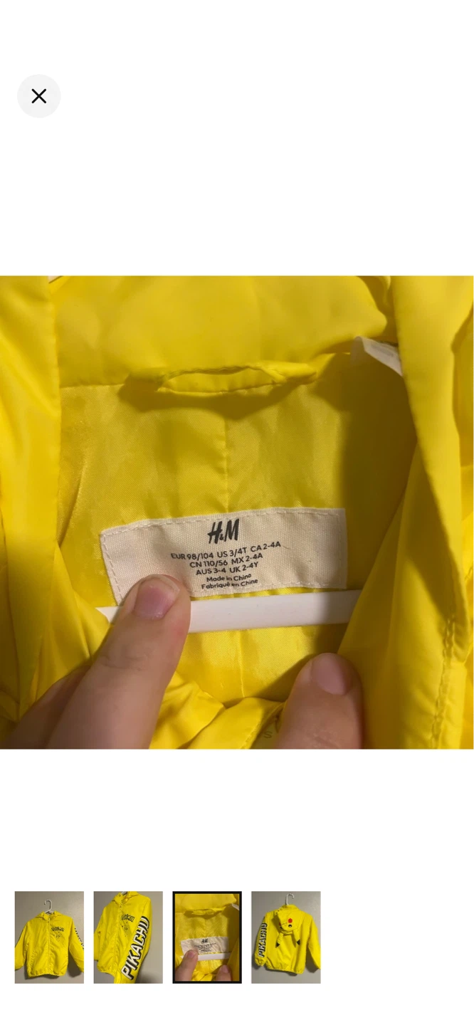 H&M Pokemon Pikachu Yellow Hooded Jacket Size 3T - photo 3