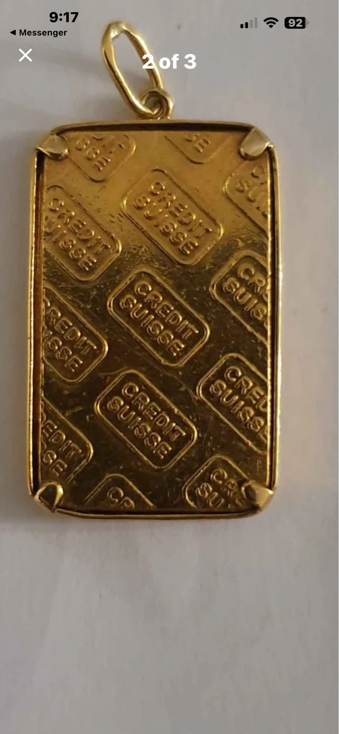 Credit Suisse 10g Fine Gold 999.9 Bar Pendant - photo 2