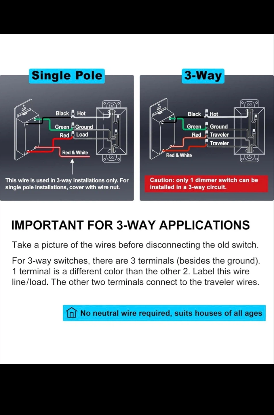 BESTTEN Single Pole/3-Way LED Dimmer Switch - photo 4