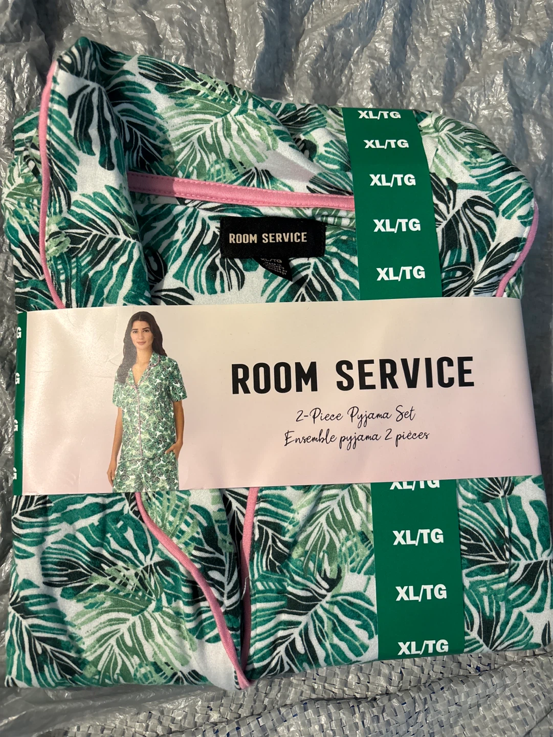 Room Service 2-Piece Pyjama Set XL/TG Green Leaf Print