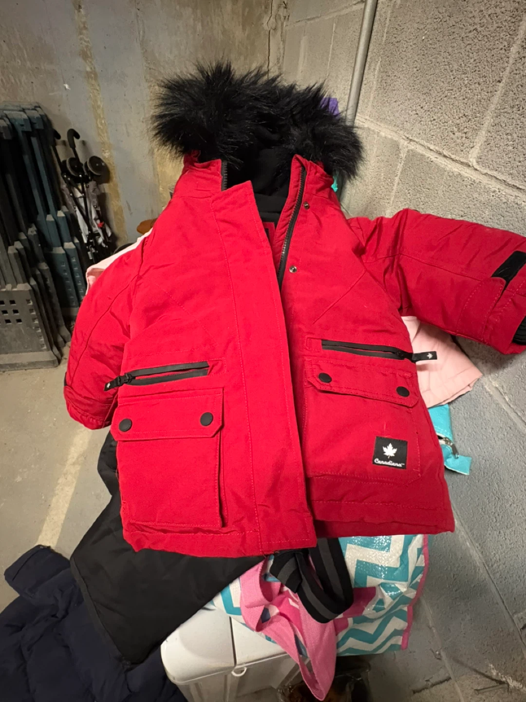 Kids Red Snowsuit with Fur Hood
