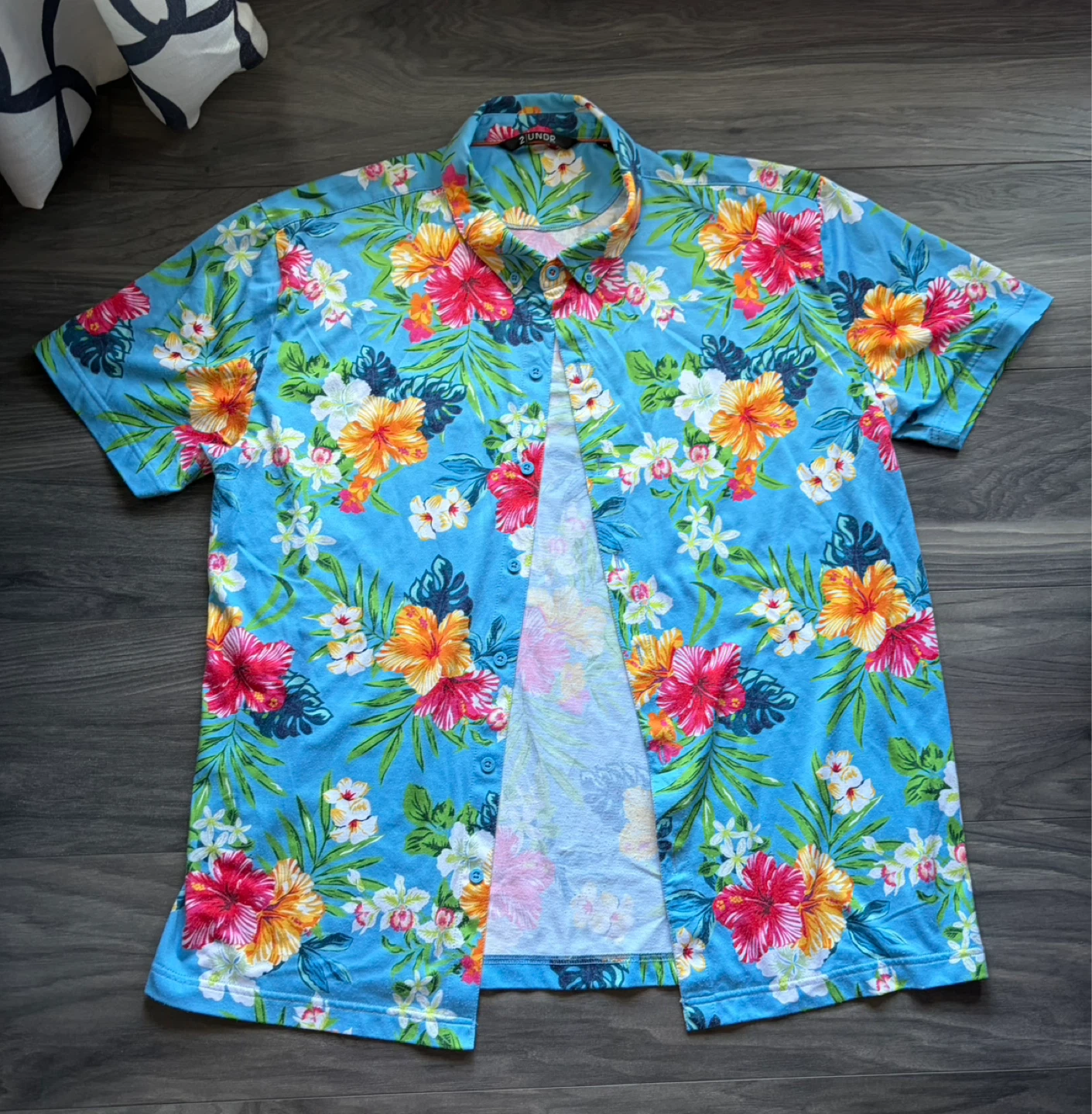 Hawaiian Shirt - Blue Floral - Size XL
