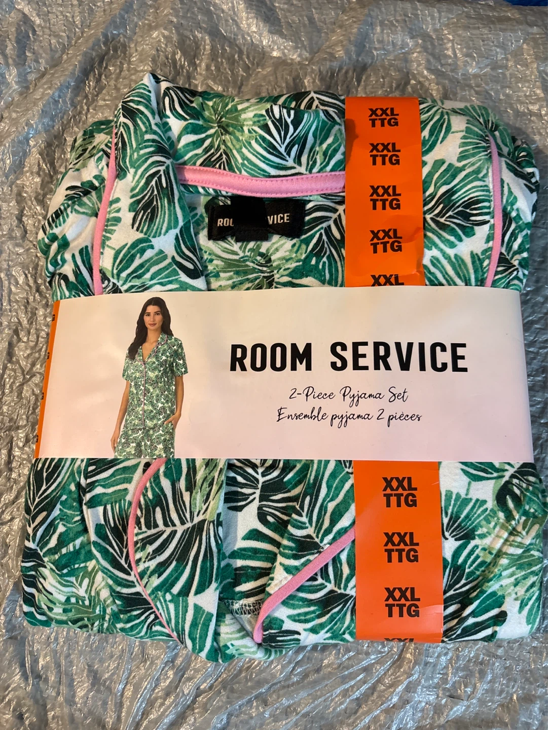 Room Service 2-Piece Pyjama Set XXL Green Tropical Print