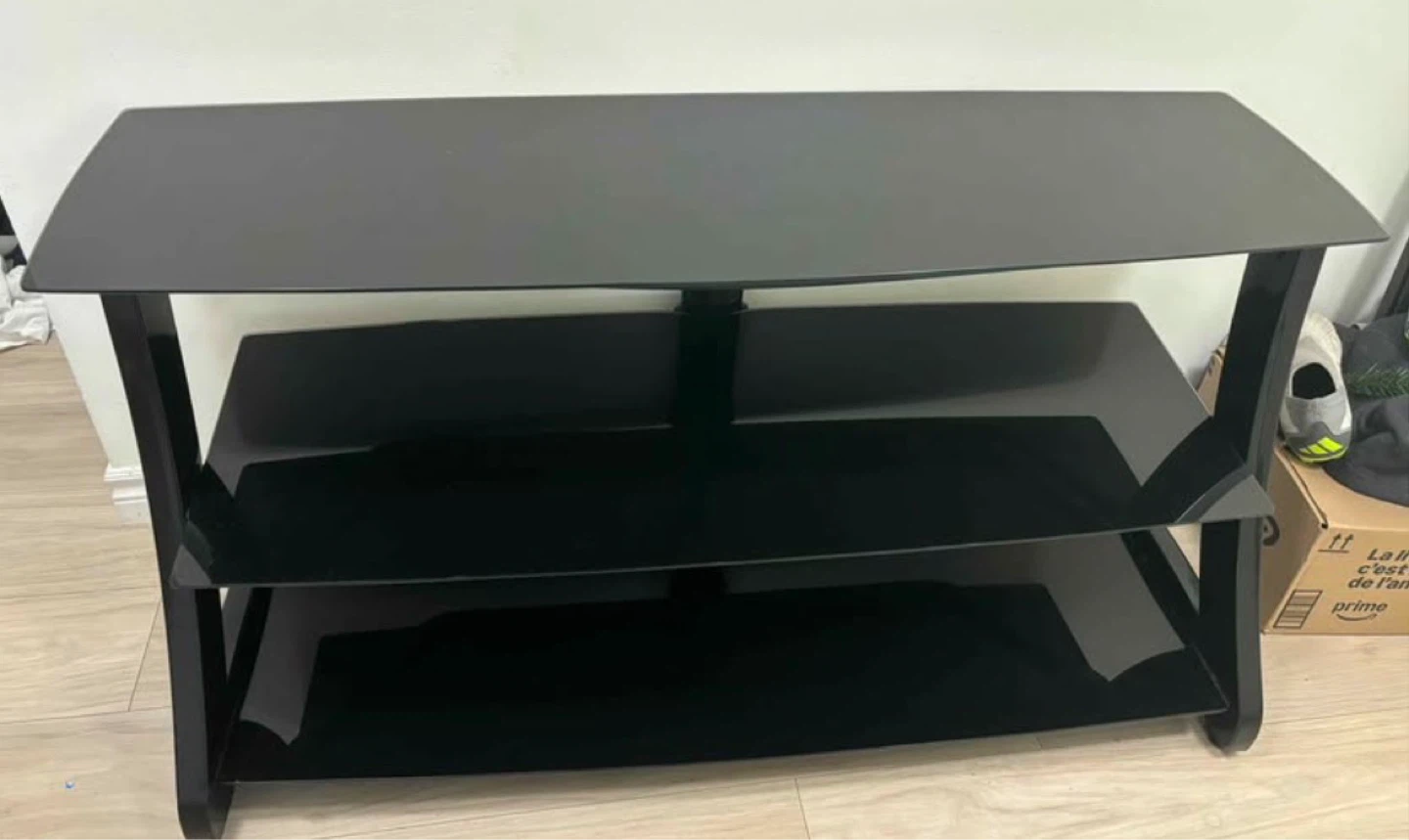 Black 3-Tier Glass TV Stand
