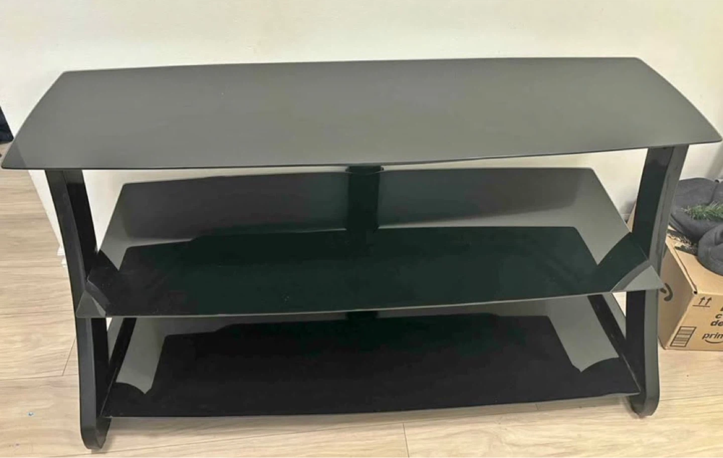 Black 3-Tier Glass TV Stand - photo 2