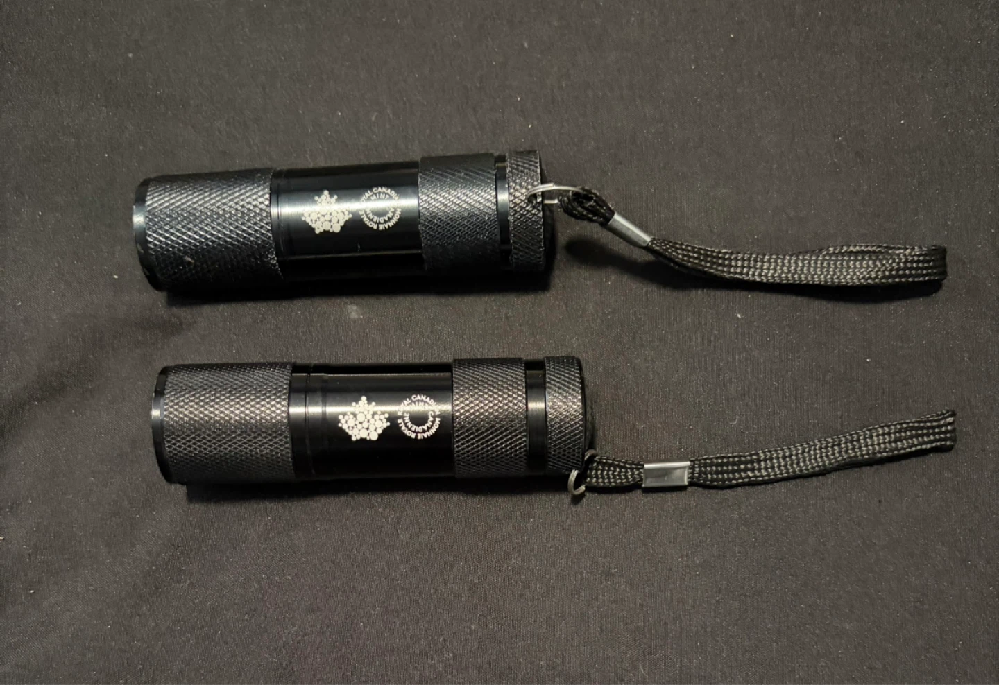 Two Black LED Mini Flashlights with Lanyards