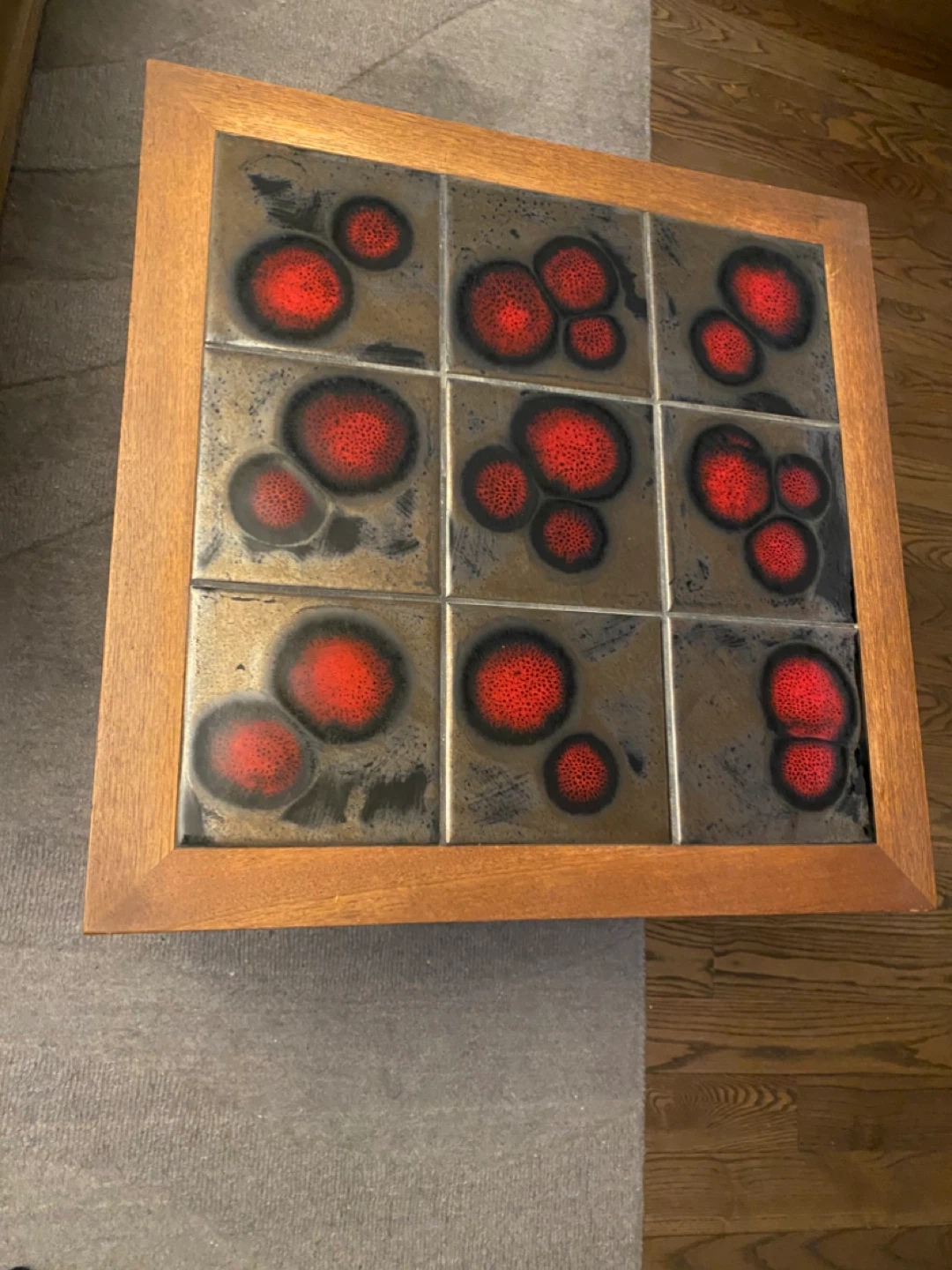 Teak Side Table with Red Tile Inlay - photo 2