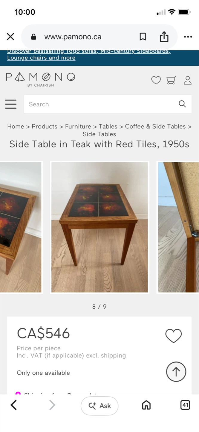 Teak Side Table with Red Tile Inlay - photo 5