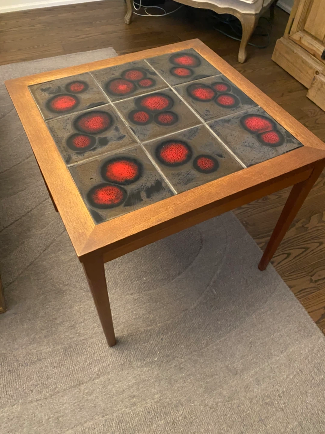 Teak Side Table with Red Tile Inlay - photo 3