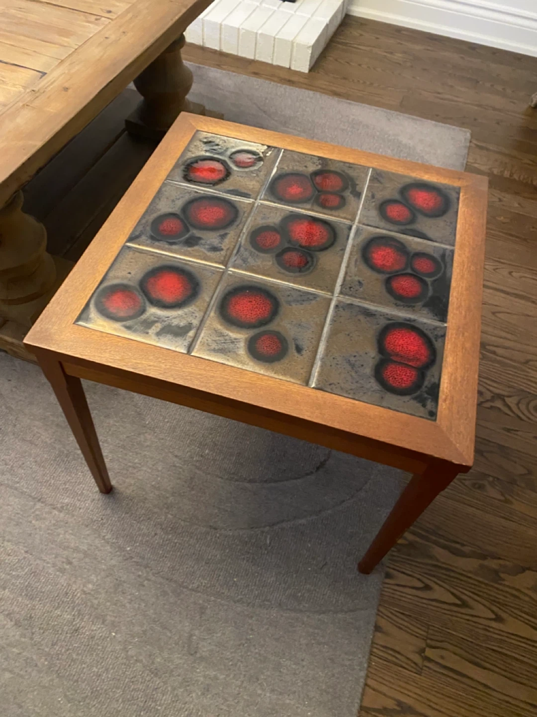 Teak Side Table with Red Tile Inlay - photo 4