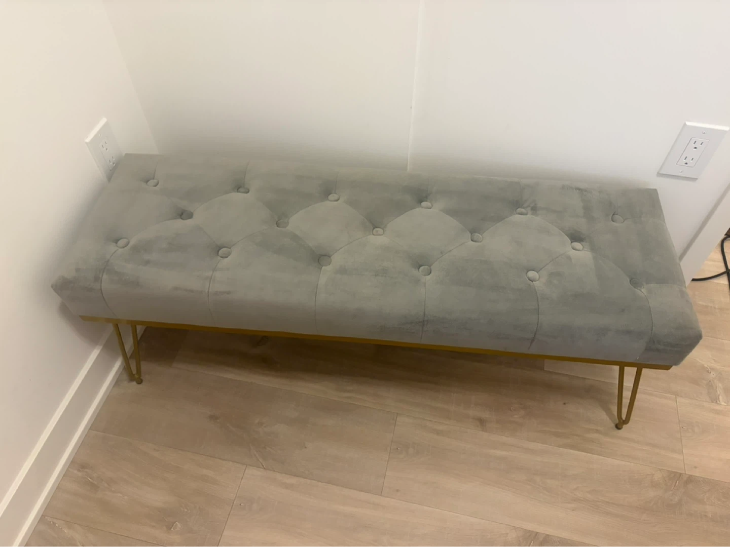 Velvet Upholstered Bench - Grey