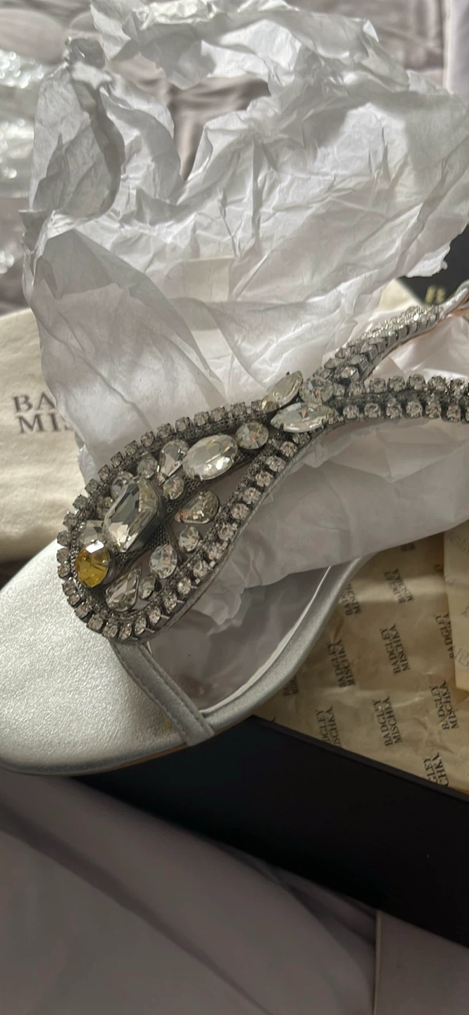Badgley Mischka Embellished Silver Flat with Dust Bag and Box