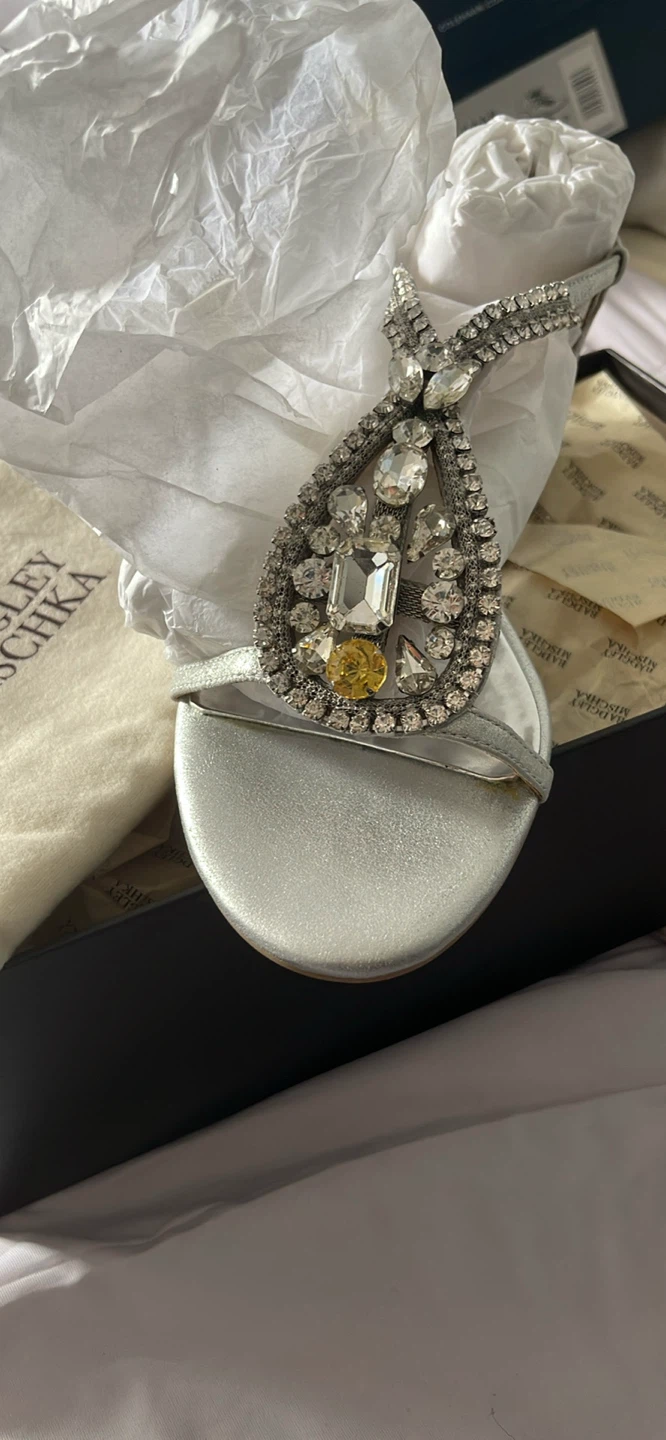Badgley Mischka Embellished Silver Flat with Dust Bag and Box - photo 2