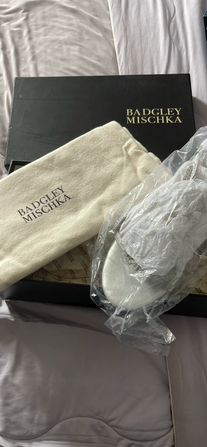 Badgley Mischka Embellished Silver Flat with Dust Bag and Box - photo 3