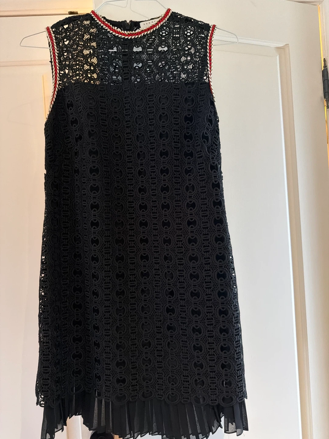 Sandro Black Lace Dress with Pleated Hem