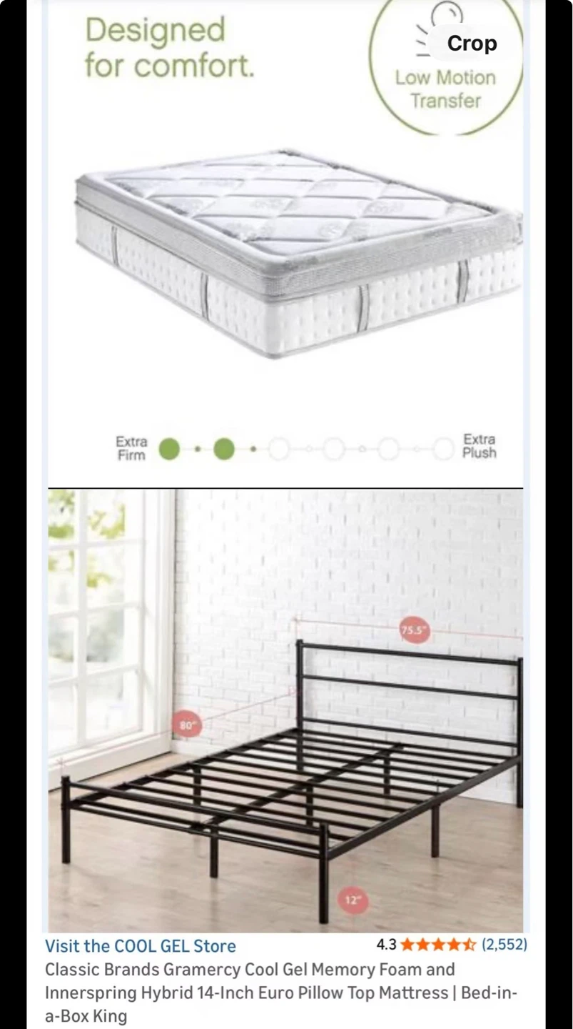 King Size Cool Gel Memory Foam Mattress + Metal Bed Frame Set