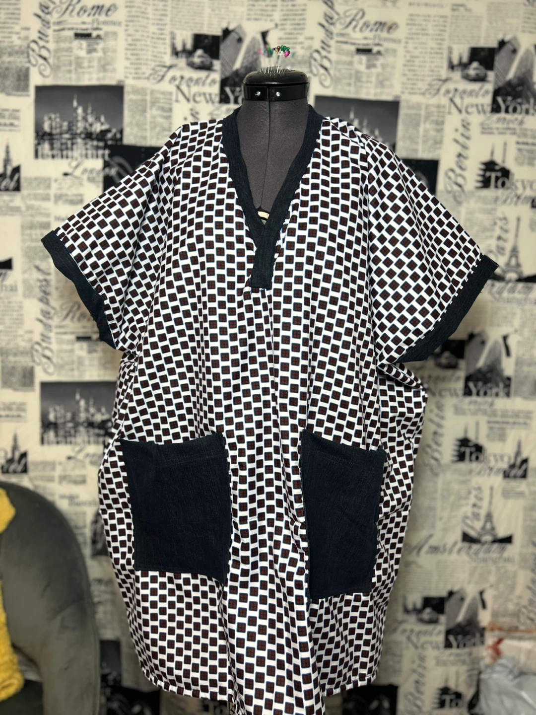 Kimono style Short Bubus with checkered pattern
