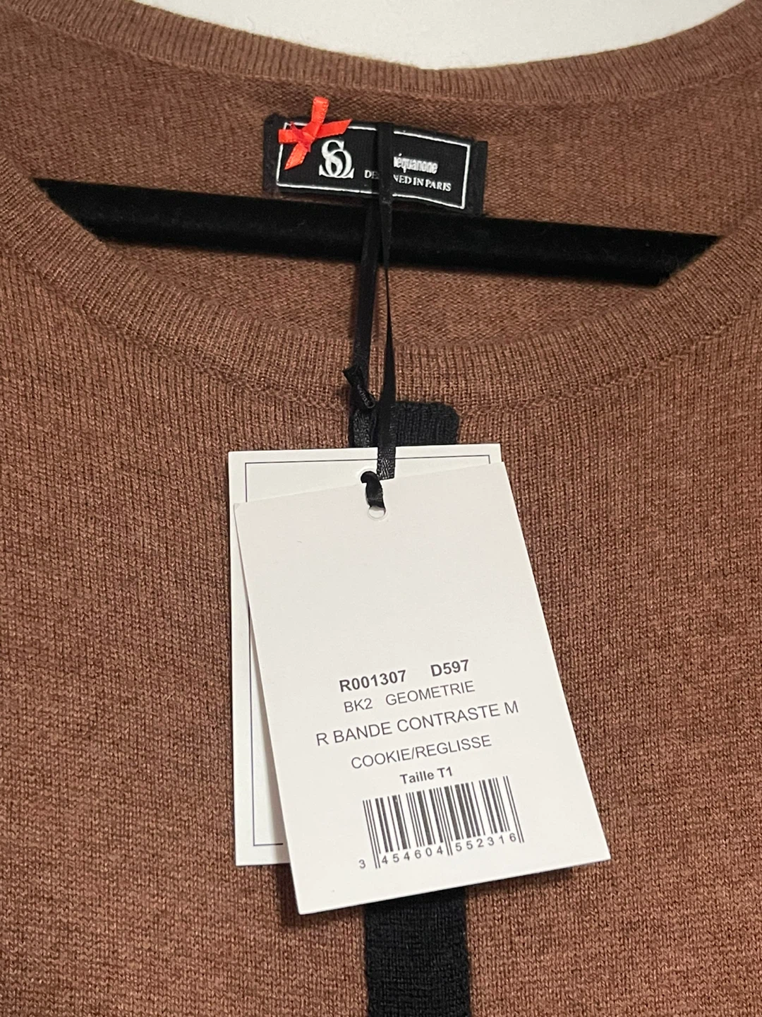 Designer Brown knit dress with black trim, Size M - photo 2