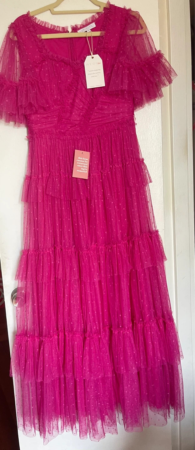Ivy City Pink Tulle Ruffle Dress Size Medium