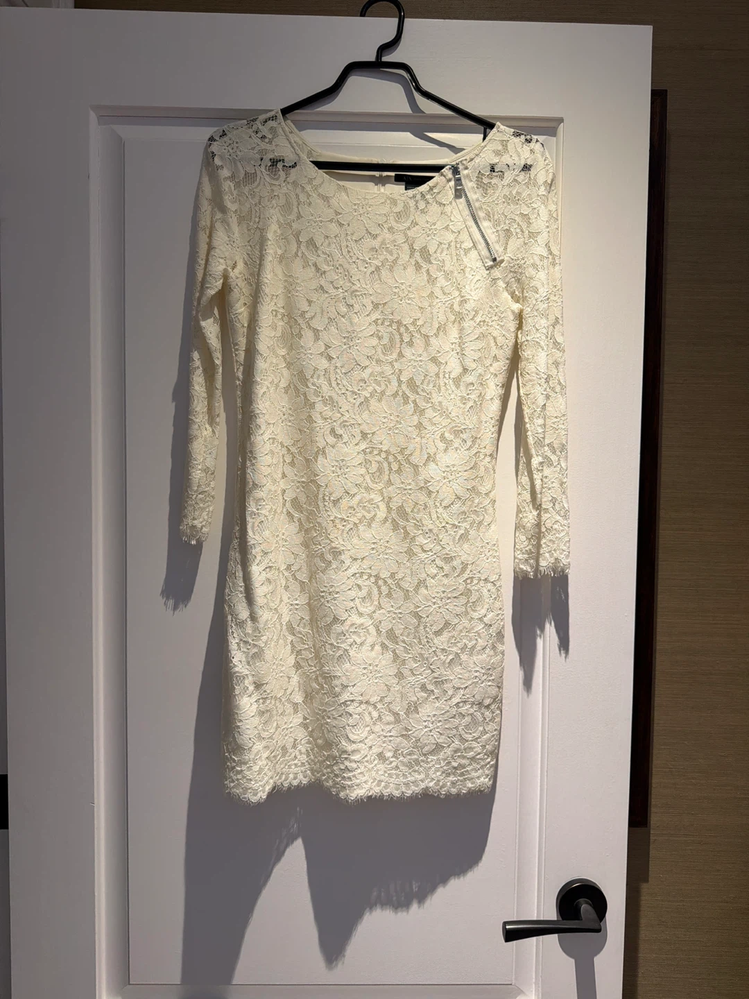 Cream Lace Dress with Zipper Detail
