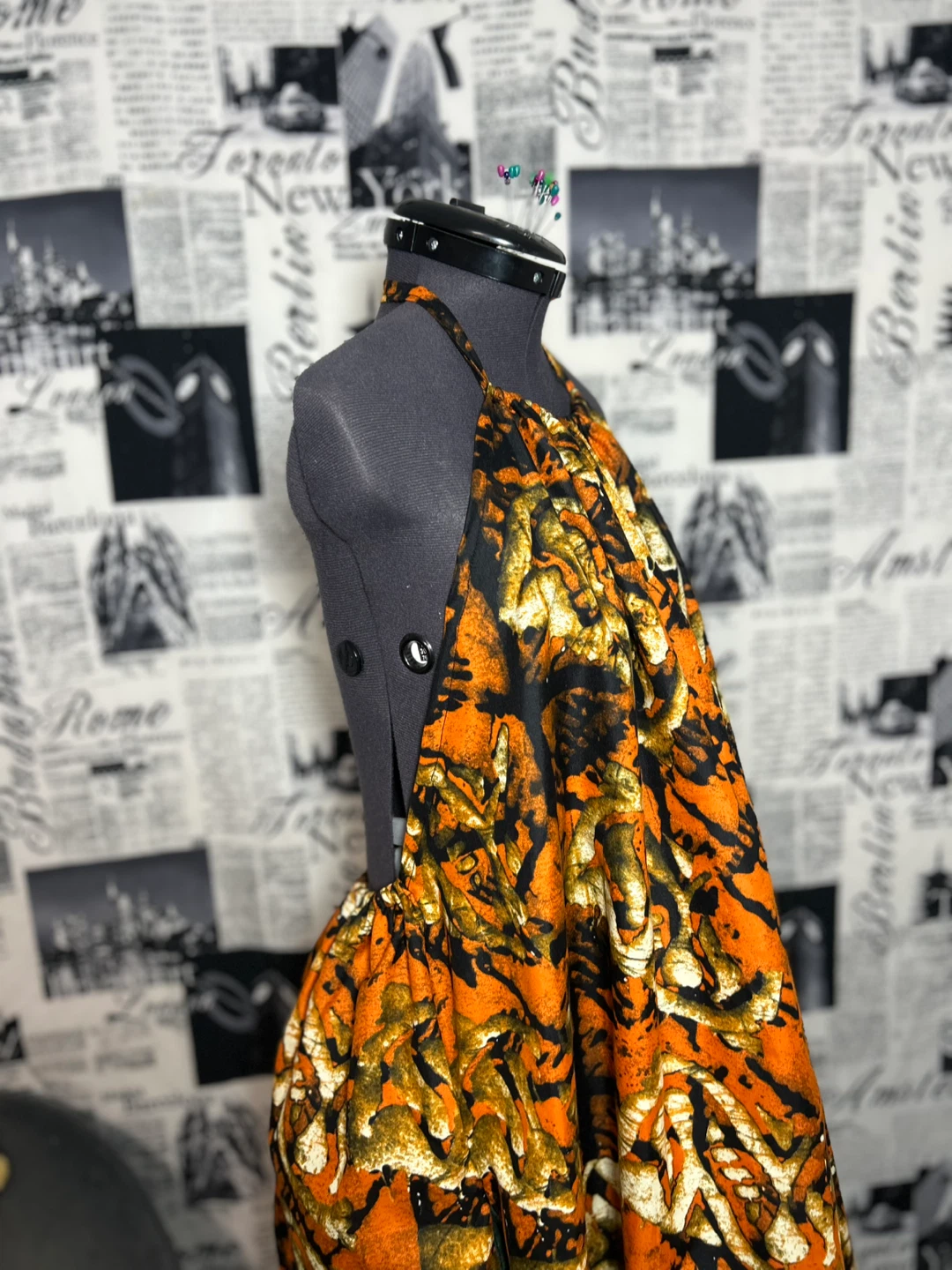 Boho Halter Neck Short Dress - Orange & Black Print - photo 2