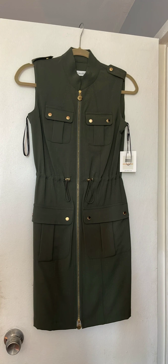 Calvin Klein Olive Green Sleeveless Utility Dress Size 2