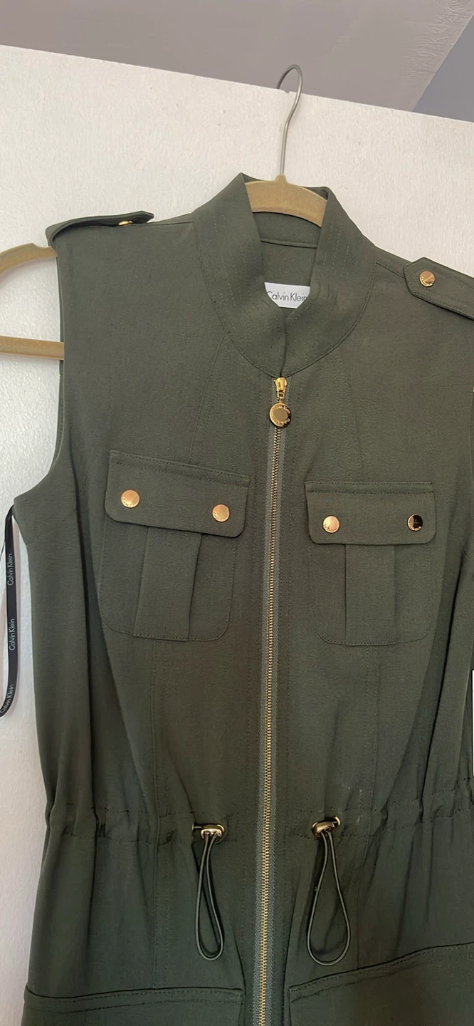 Calvin Klein Olive Green Sleeveless Utility Dress Size 2 - photo 3