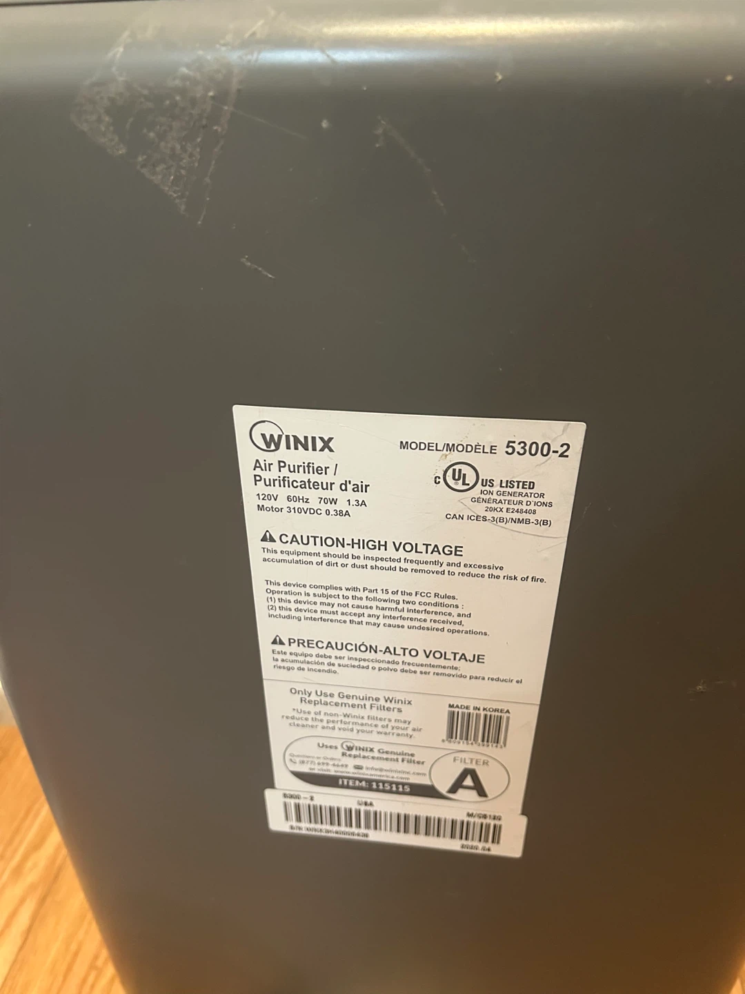 Winix 5300-2 Air Purifier with PlasmaWave And New Filters - photo 3