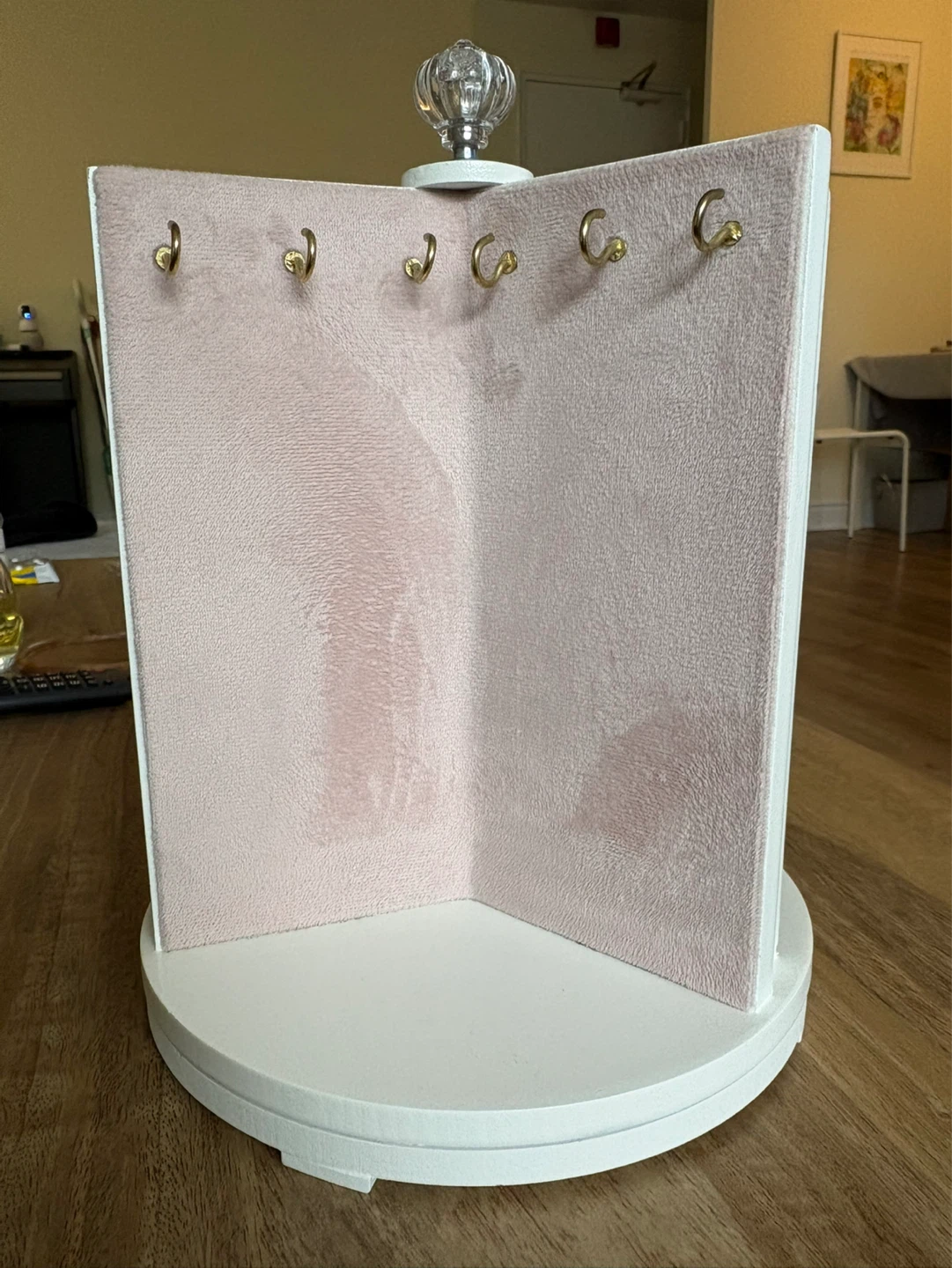 White Corner Jewelry Organizer with Pink Velvet Lining - photo 3