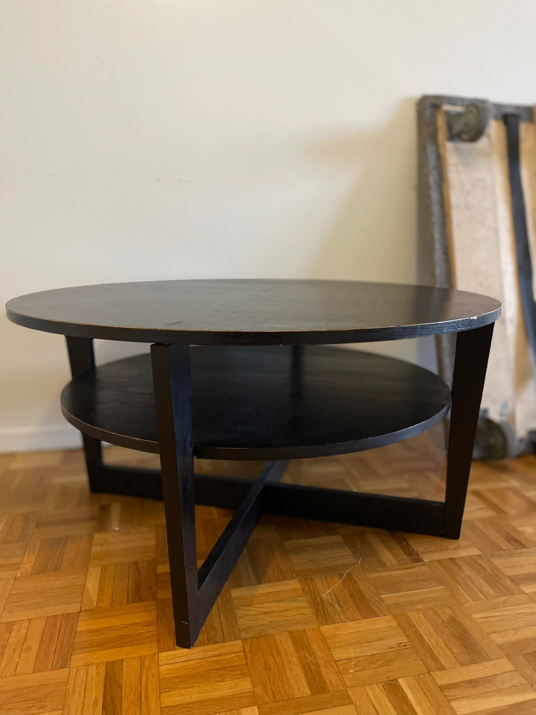 Black Round Coffee Table with Shelf - photo 2