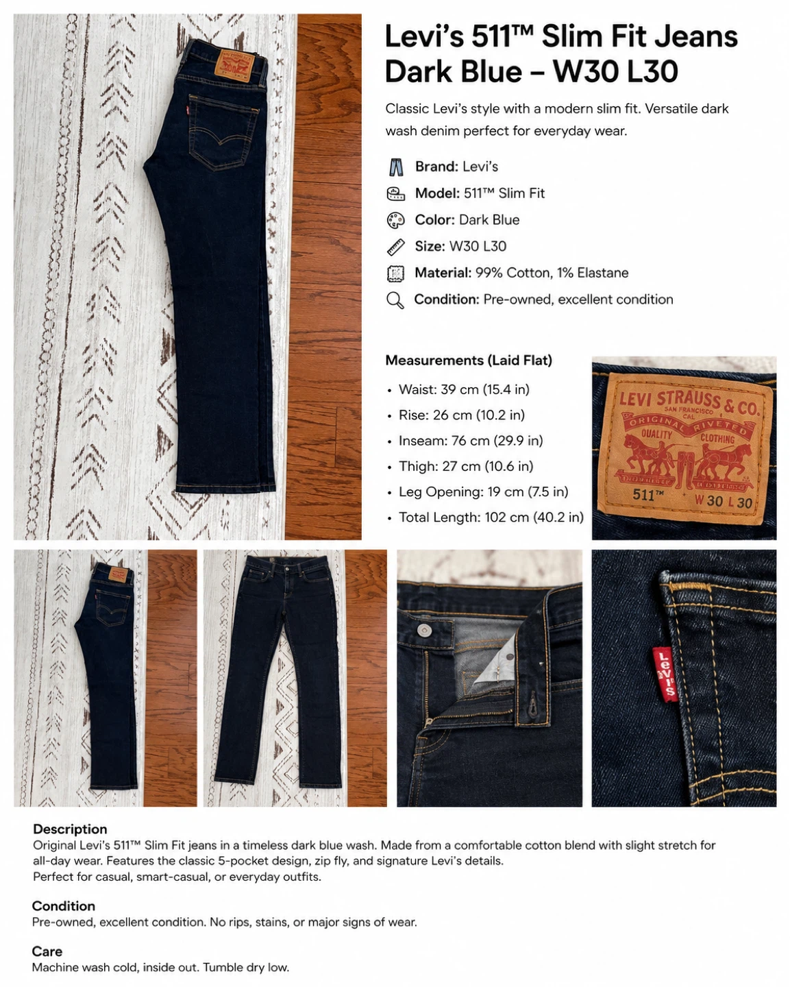 Levi's 511 Slim Fit Jeans Dark Blue W30 L30