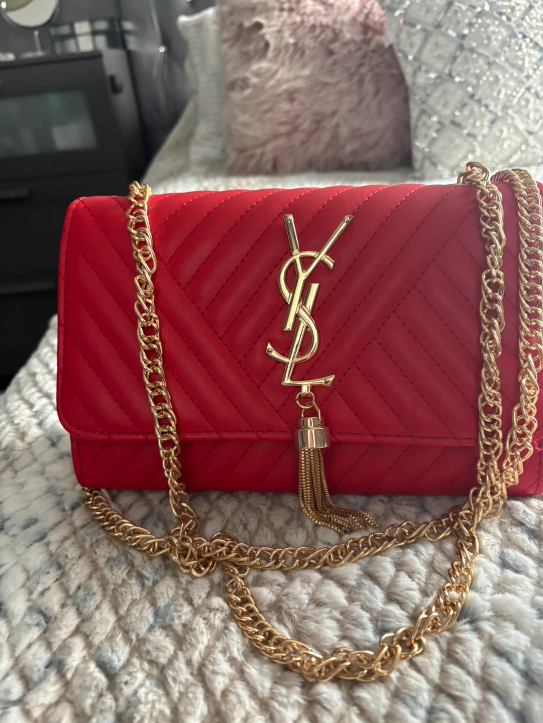 Yves Saint Laurent Red Chevron Shoulder Bag