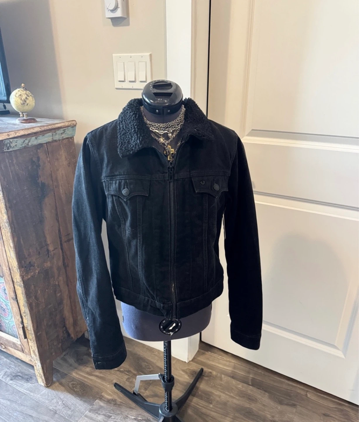 True religion faux shearling denim jacket - women’s medium