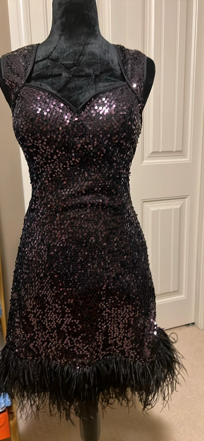 Guess Black Sequin Feather Dress Size 2