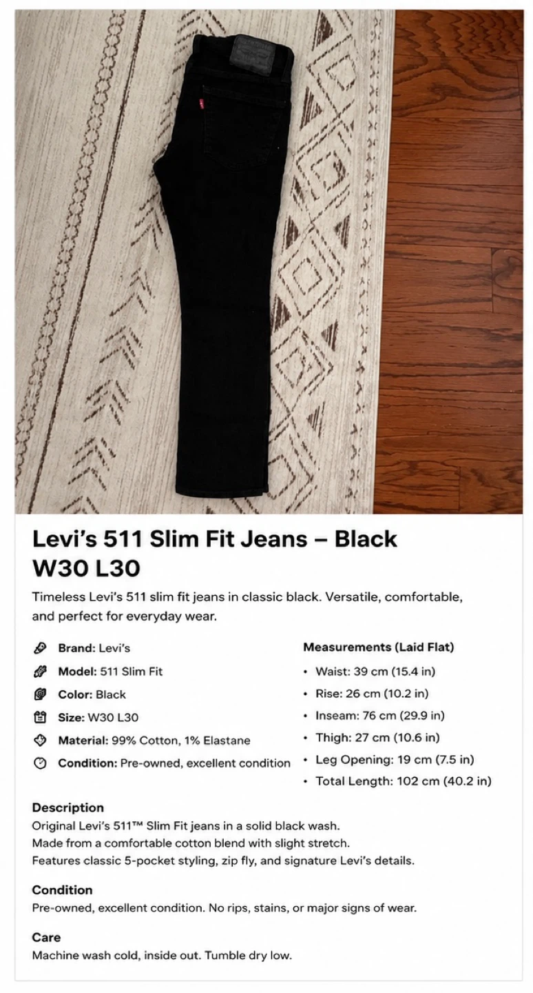 Levi's 511 Slim Fit Jeans - Black W30 L30