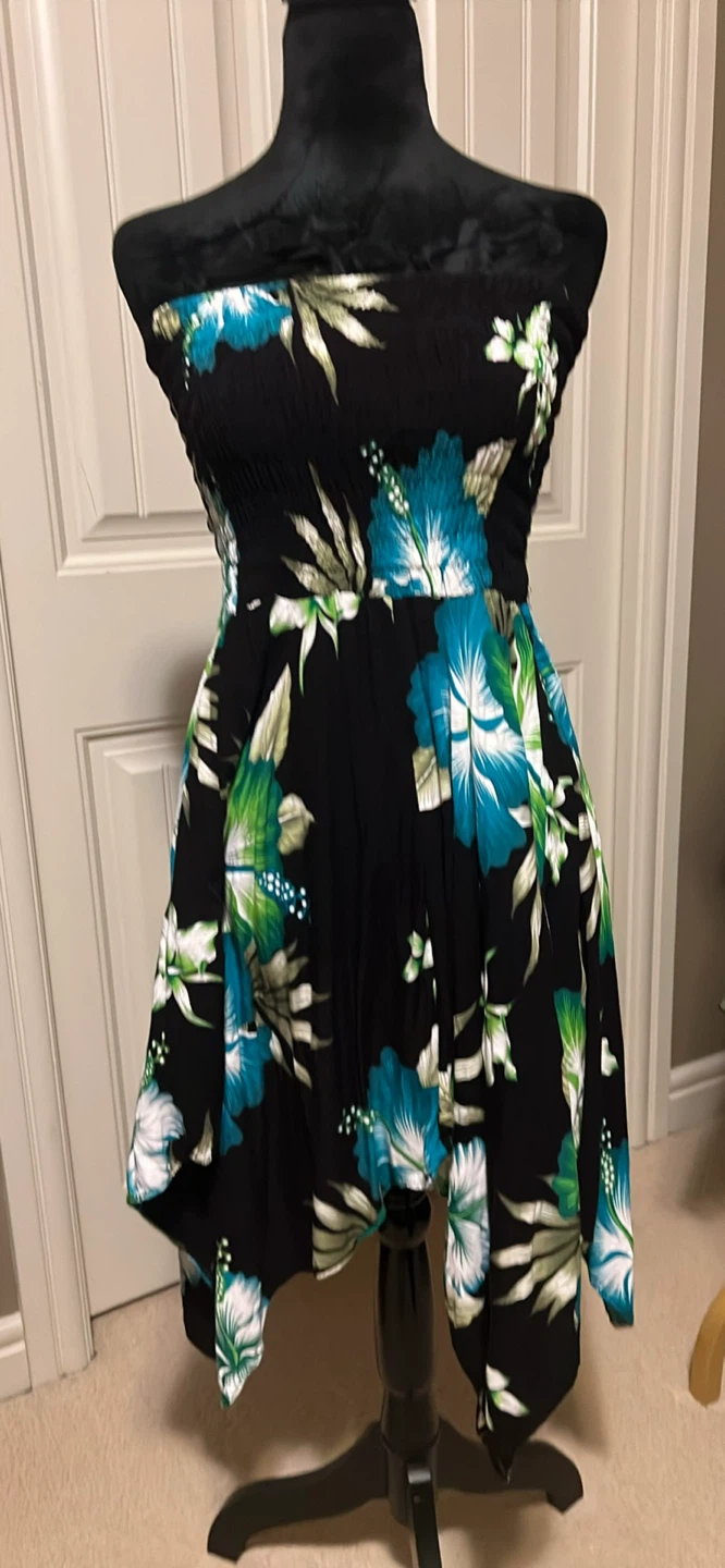 Strapless Tropical Print Dress