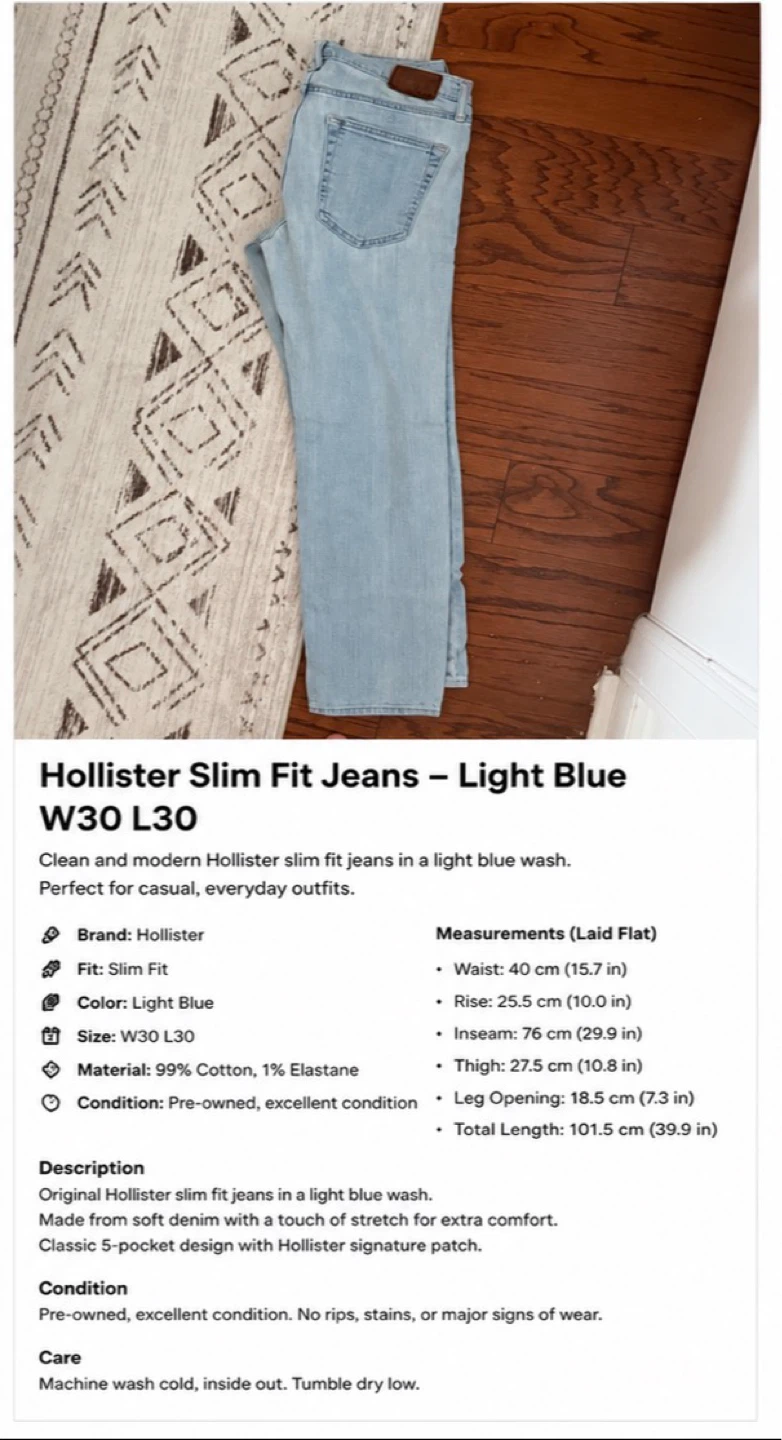 Hollister Slim Fit Jeans - Light Blue - W30 L30