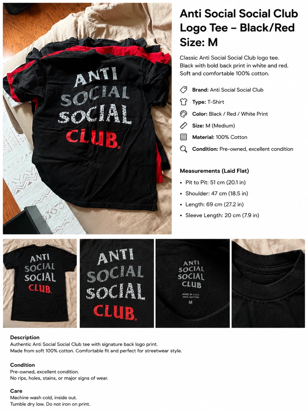 Anti Social Social Club Logo T-Shirt - Black - Size M